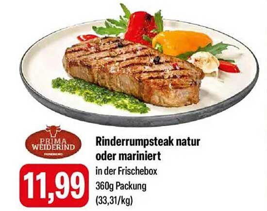 Rinderrumpsteak natur oder mariniert in der Frischebox