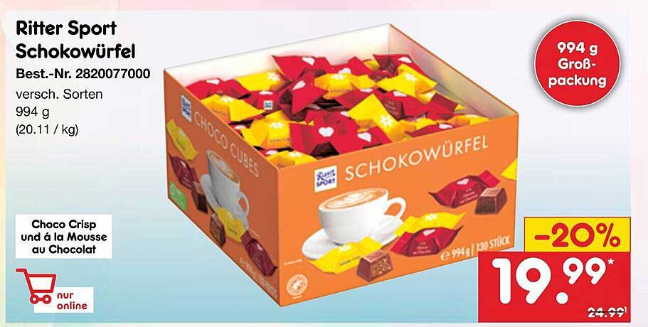 Ritter Sport Schokowürfel - Großpackung mit 994 g