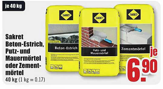 Sakret Beton-Estrich, Putz- und Mauer- oder Zementmörtel 40 kg