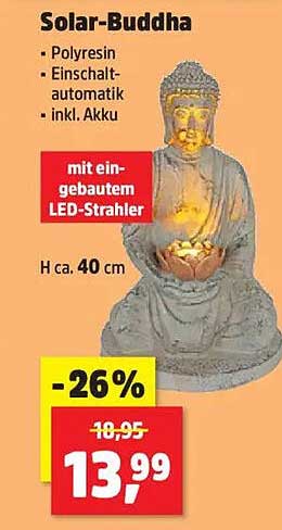 Solar-Buddha mit LED-Strahler - 40 cm hoch