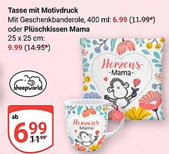 Tasse mit Motivdruck 400 ml und Plüschkissen Mama