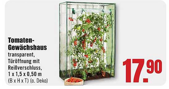 Tomaten-Gewächshaus transparent, Türöffnung mit Reißverschluss, 1 x 1,5 x 0,50 m (B x H x T) (o. Deko)