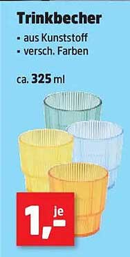 Trinkbecher aus Kunststoff in verschiedenen Farben