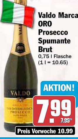 Valdo Marca ORO Prosecco Spumante Brut 0,75 l Flasche