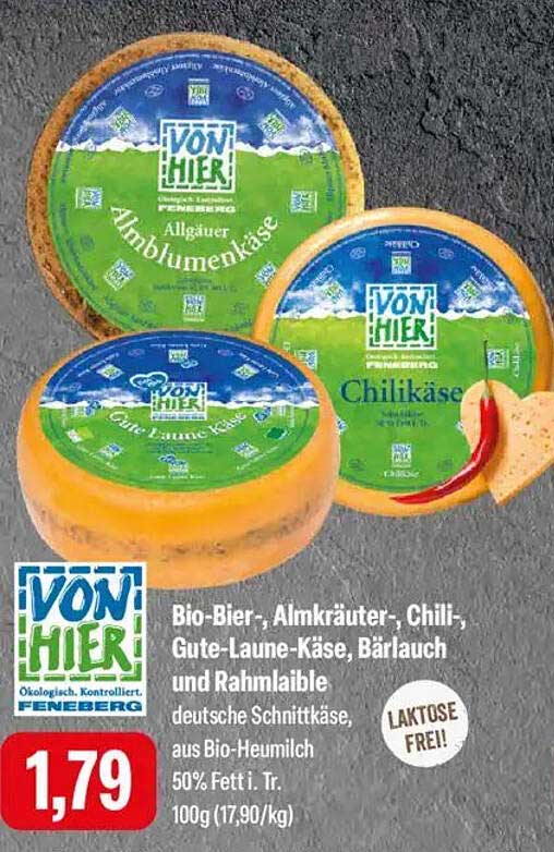 Von Hier Bio-Käsevariationen – Allgäuer Almblumenkäse, Gute-Laune-Käse und Chilikäse