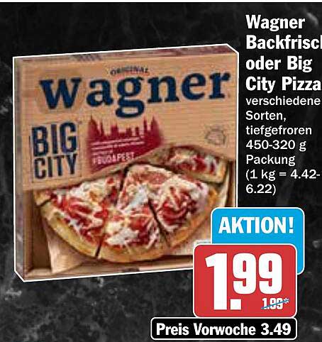 Wagner Backfrisch oder Big City Pizza - verschiedene Sorten, tiefgefroren