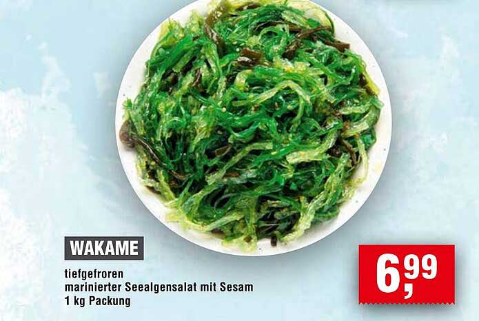 Wakame - tiefgefrorener marinierten Seealgensalat mit Sesam 1 kg Packung