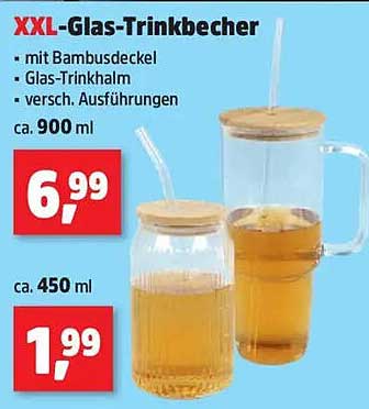 XXL-Glas-Trinkbecher mit Bambusdeckel