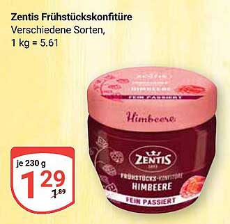 Zentis Frühstücks-Konfitüre Himbeere, 230 g