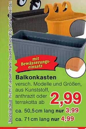 Balkonkasten versch. Modelle und Größen, aus Kunststoff, anthrazit oder terrakotta ab