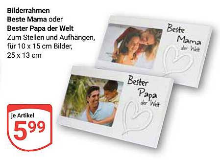 Bilderrahmen Beste Mama oder Bester Papa der Welt