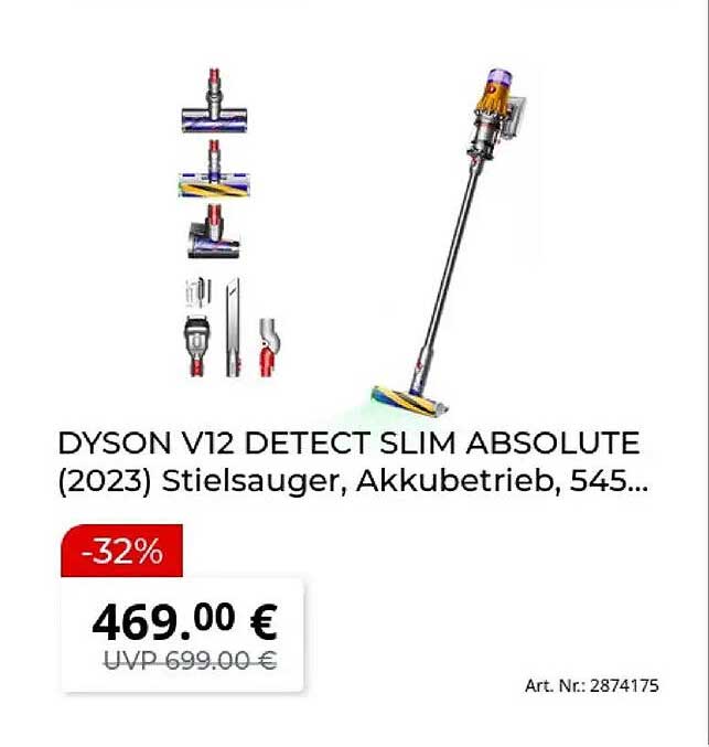DYSON V12 DETECT SLIM ABSOLUTE (2023) Stielsauger, Akkubetrieb, 545...