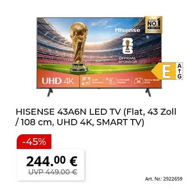 HISENSE 43A6N LED TV (Flat, 43 Zoll / 108 cm, UHD 4K, SMART TV)