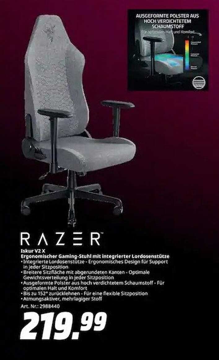 Iskur V2 X Ergonomischer Gaming-Stuhl mit integrierter Lordosenstütze