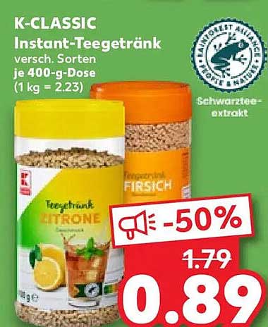 K-CLASSIC Instant-Teegtränk versch. Sorten je 400-g-Dose (1 kg = 2.23) Schwarzteeextrakt