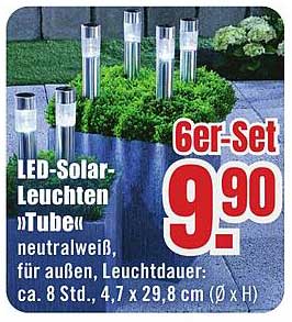 LED-Solar-Leuchten »Tube« neutralweiß, für außen, Leuchtdauer: ca. 8 Std., 4,7 x 29,8 cm (Ø x H) 6er-Set