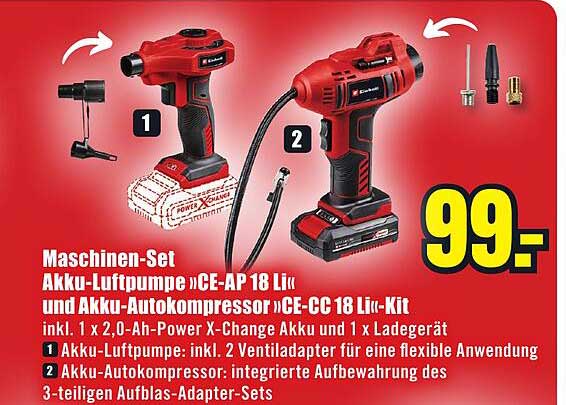 Maschinen-Set Akku-Luftpumpe »CE-AP 18 Li« und Akku-Autokompressor »CE-CC 18 Li«-Kit