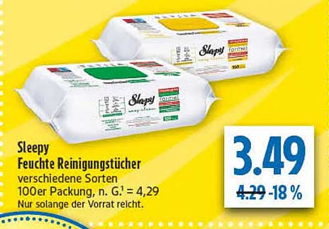 Sleepy Feuchte Reinigungstücher verschiedene Sorten 100er Packung, N. G.= 4,29