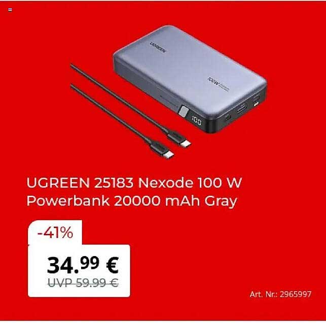 UGREEN 25183 Nexode 100 W Powerbank 20000 mAh Gray