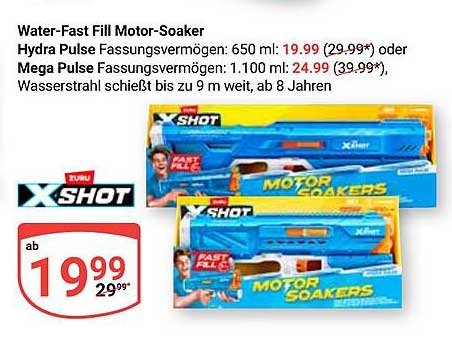 Water-Fast Fill Motor-Soaker Hydra Pulse Fassungsvermögen: 650 ml: 19.99 (29.99*) oder Mega Pulse Fassungsvermögen: 1.100 ml: 24.99 (39.99*) , Wasserstrahl schießt bis zu 9 m weit, ab 8 Jahren