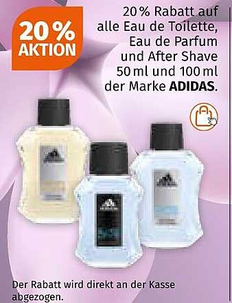 20% Rabatt auf alle Eau de Toilette, Eau de Parfum und After Shave der Marke Adidas - 50 ml und 100 ml