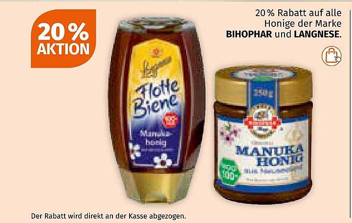 20 % Rabatt auf alle Honige der Marken Bihophar und Langnese