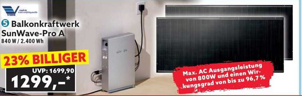 5 Balkon-Kraftwerk SunWave-Pro A 840 W / 2.400 Wh
