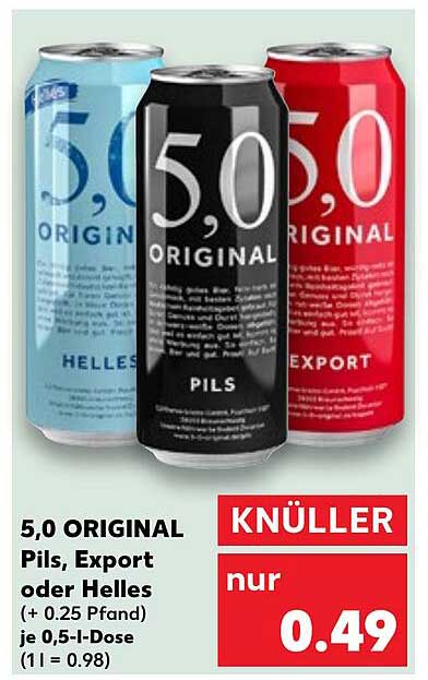 5,0 ORIGINAL Pils, Export oder Helles