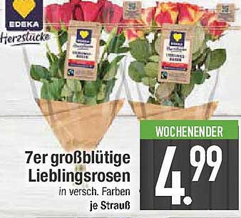 7er großblütige Lieblingsrosen in verschiedenen Farben je Strauß