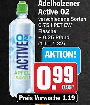 Adelholzener Active O2 - verschiedene Sorten 0,75 L PET EW Flasche