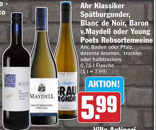 Ahr Klassiker Spätburgunder, Blanc de Noir, Baron v.Maydel oder Young Poets Rebsortenweine