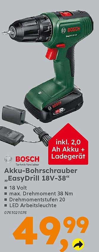 Akku-Bohrschrauber „EasyDrill 18V-38“ inkl. 2,0 Ah Akku + Ladegerät