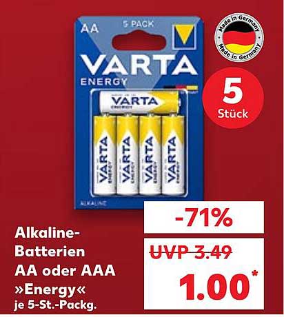 Alkaline-Batterien AA oder AAA »Energy« von VARTA – 5 Stück