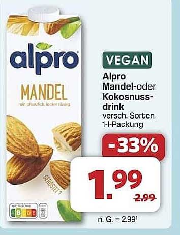 Alpro Mandel- oder Kokosnussdrink 1-l-Packung