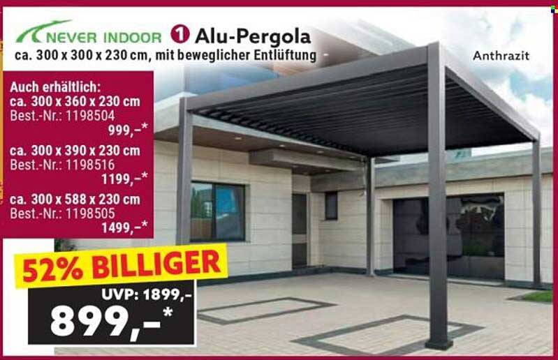Alu-Pergola ca. 300 x 300 x 230 cm, mit beweglicher Entlüftung - Anthrazit