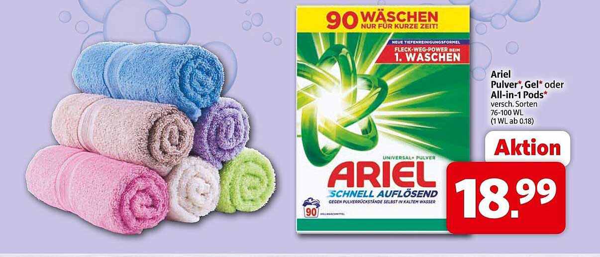 Ariel Pulver, Gel oder All-in-1 Pods - verschiedene Sorten