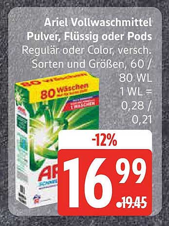 Ariel Vollwaschmittel Pulver, Flüssig oder Pods 80 WL