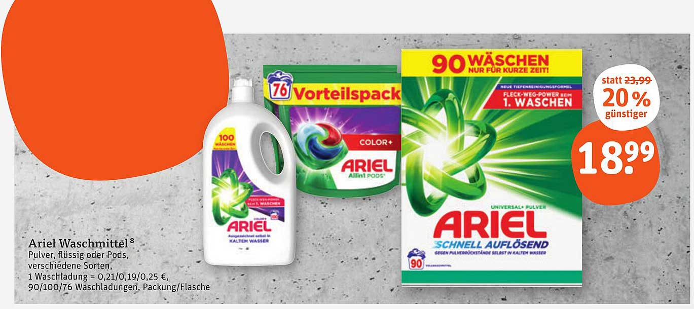 Ariel Waschmittel – 20 % günstiger für strahlend saubere Wäsche