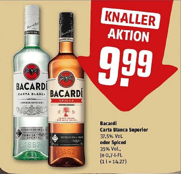 Bacardi Carta Blanca Superior oder Spiced 0,7l für nur 9,99€