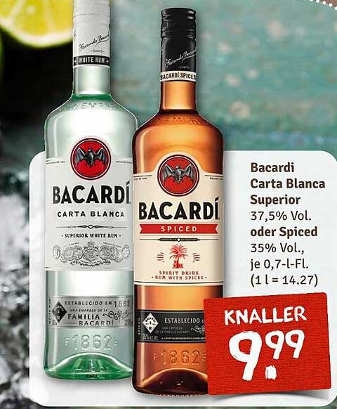 Bacardi Carta Blanca Superior oder Spiced - nur 9,99 €!