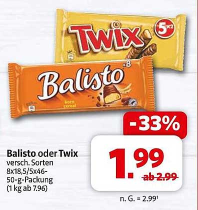 Balisto oder Twix 50-g-Packung - Jetzt zum Sparpreis!