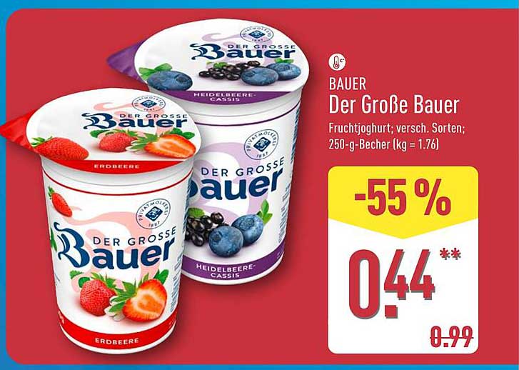 BAUER Der Große Bauer Fruchtjoghurt; versch. Sorten; 250-g-Becher