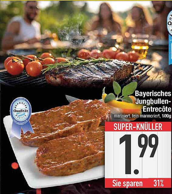 Bayerisches Jungbullen-Entrecôte, mariniert, fein marmoriert, 100g