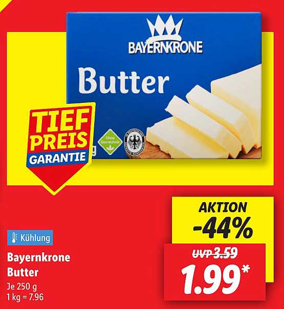 Bayernkronen Butter 250 g – 44% gespart!