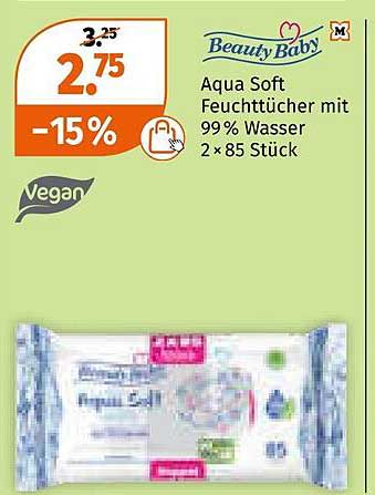 Beauty Baby Aqua Soft Feuchttücher mit 99 % Wasser 2 x 85 Stück