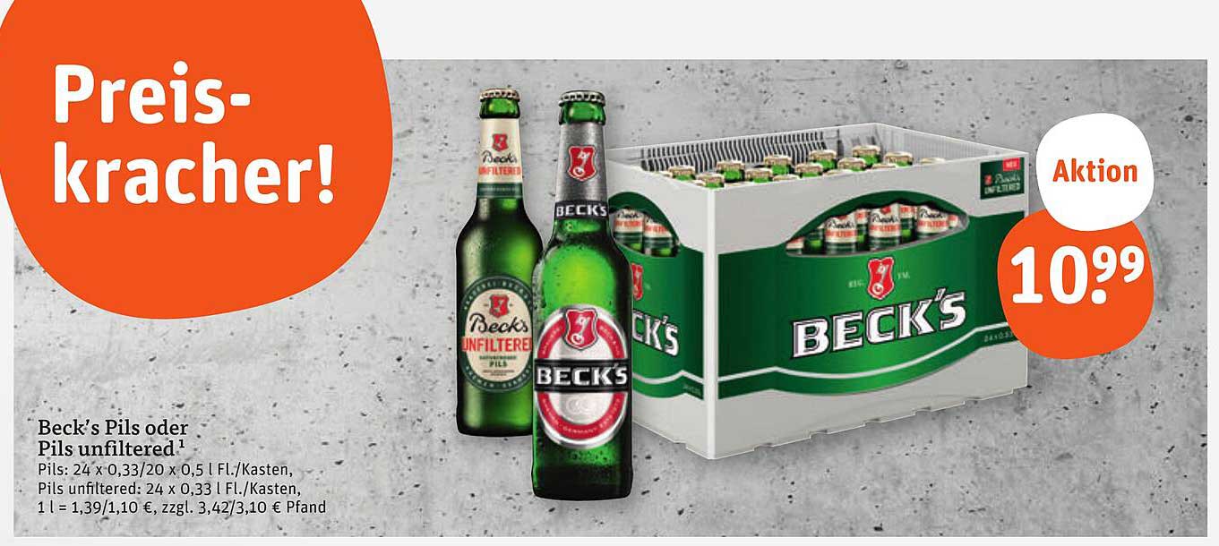Beck's Pils oder Pils unfiltered - Aktion zum Preis von 10,99 €