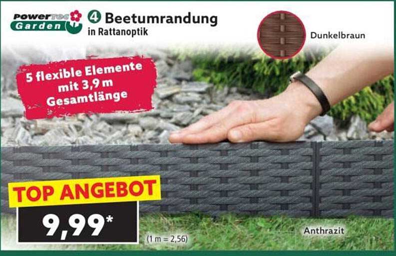 Beetumrandung in Rattanoptik - 4 flexiblen Elemente mit 3,9 m Gesamtlänge