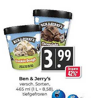 Ben & Jerry's Eiscreme, verschiedene Sorten, 465 ml