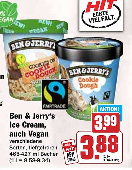 Ben & Jerry‘s Ice Cream, auch Vegan, verschiedene Sorten, tiefgefroren 465-427 ml Becher