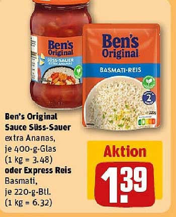 Ben's Original Sauce Süß-Sauer extra Ananas oder Express Reis Basmati